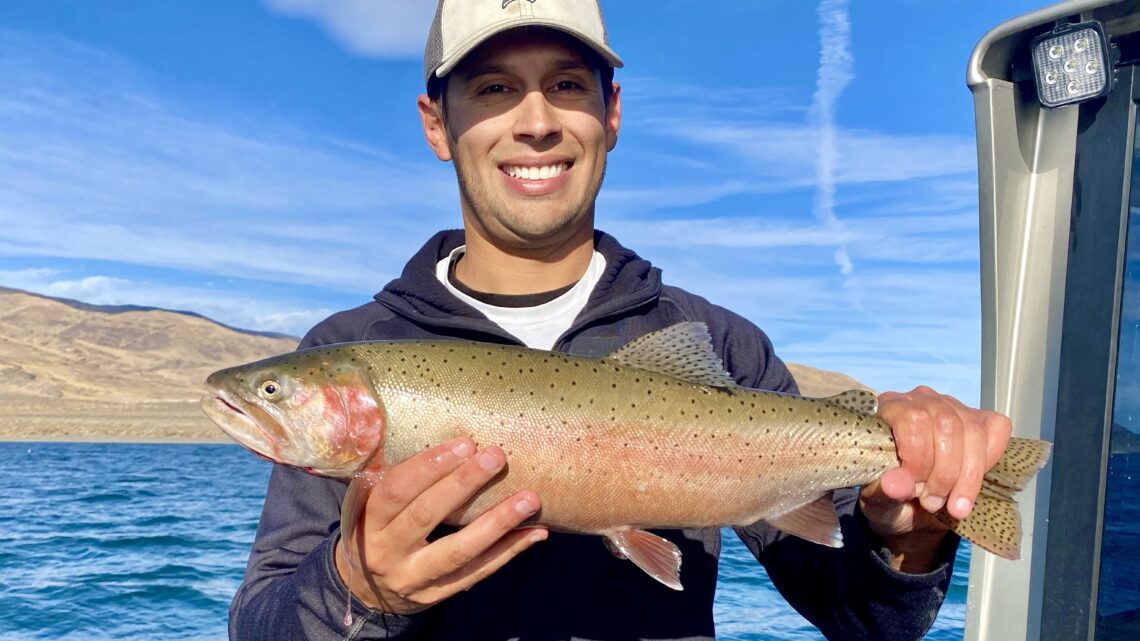 Jordan Rodriguez with a 23-inch Lahontan cutthroat caught at Pyramid Lake in Nevada