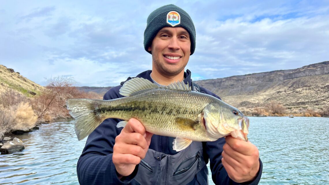 Jordan Rodriguez holding a nice largemouth bass