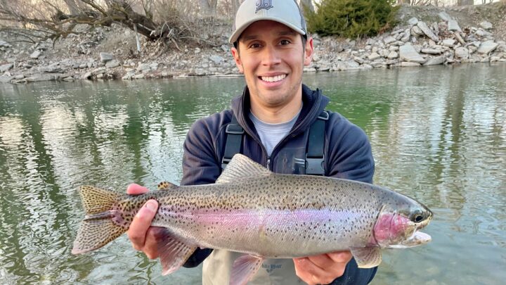 Jordan Rodriguez with a large Boise River rainbow trout.