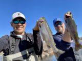 Jordan Rodriguez and Jon Urban show off two nice rainbow trout caught in the Hagerman Valley.