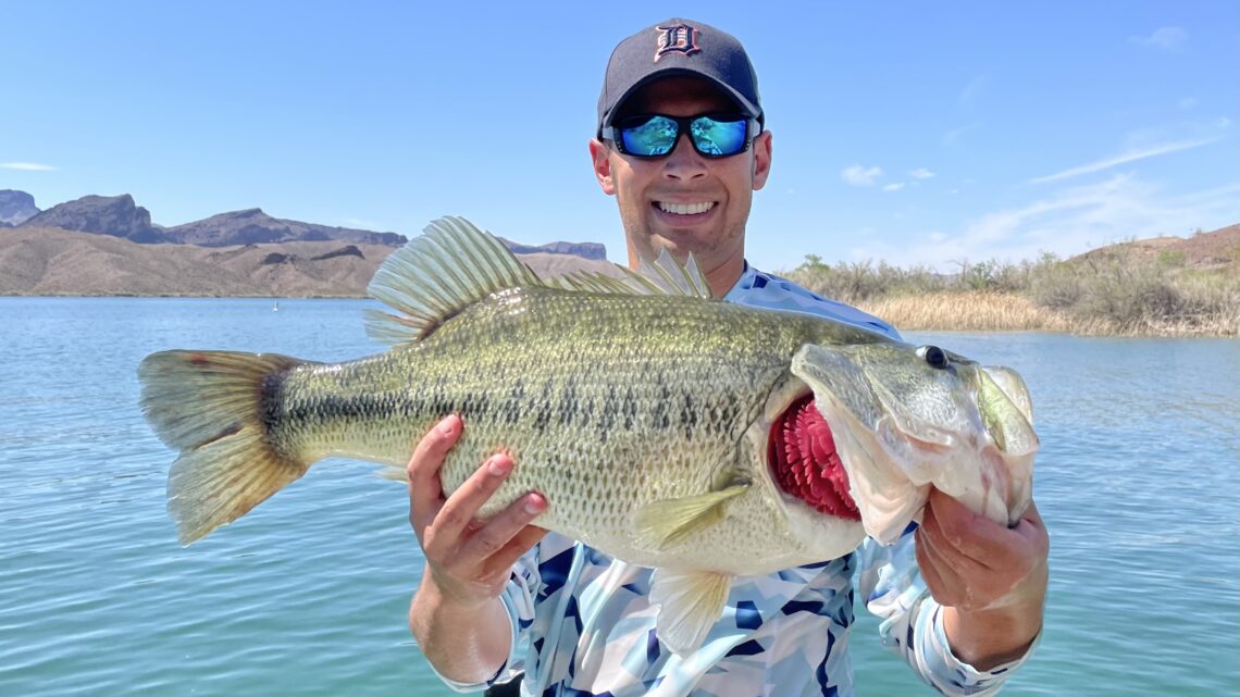 Jordan Rodriguez with an 11-pound, 6-ounce largemouth bass caught at Lake Havasu in Arizona.