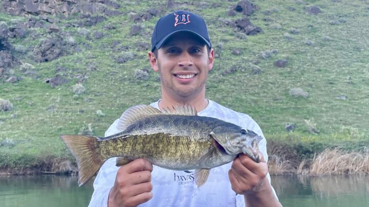 Jordan Rodriguez holding a nice Snake River smallmouth bass.