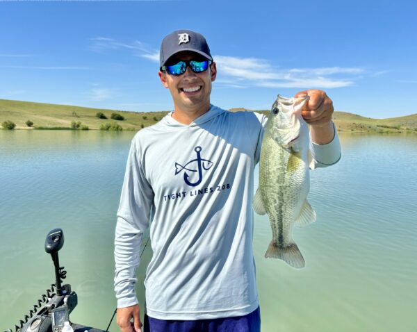 Jordan Rodriguez wearing a Tight Lines 208 fishing hoodie