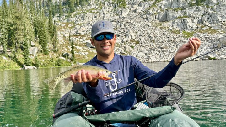 Jordan Rodriguez with an alpine trout caught using ultralight spinning gear.