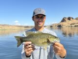 Jordan Rodriguez with a nice smallmouth bass caught at Owyhee Reservoir.