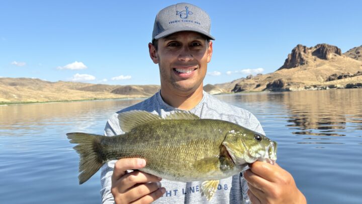 Jordan Rodriguez with a nice smallmouth bass caught at Owyhee Reservoir.