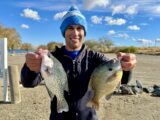 Jordan Rodriguez with a crappie and a bluegill caught at C.J. Strike Reservoir.