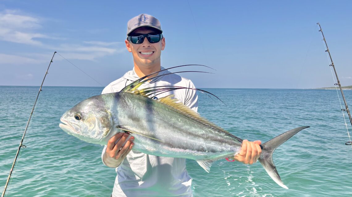 Jordan Rodriguez with a roosterfish caught in Costa Rica.