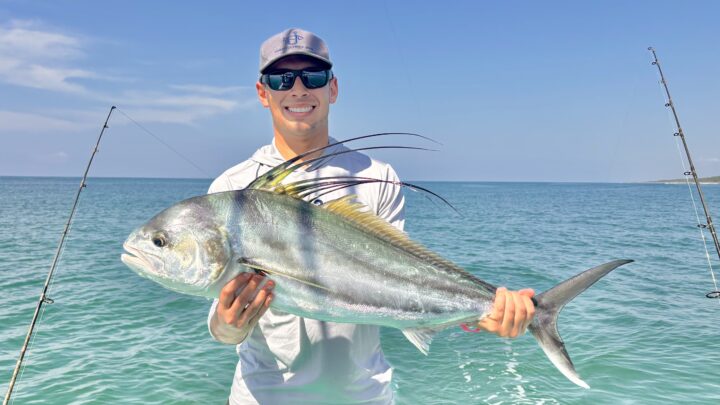 Jordan Rodriguez with a roosterfish caught in Costa Rica.